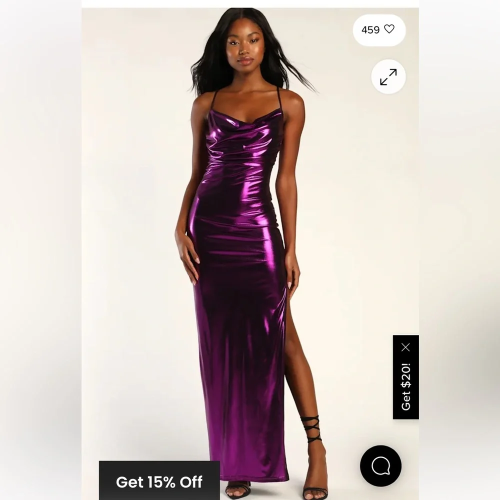 Glow For Me Purple Metallic Cowl Neck Maxi Dress - Picture 1 of 5
